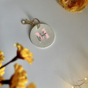 Llavero beige foto con flores Llavero redondo de piel