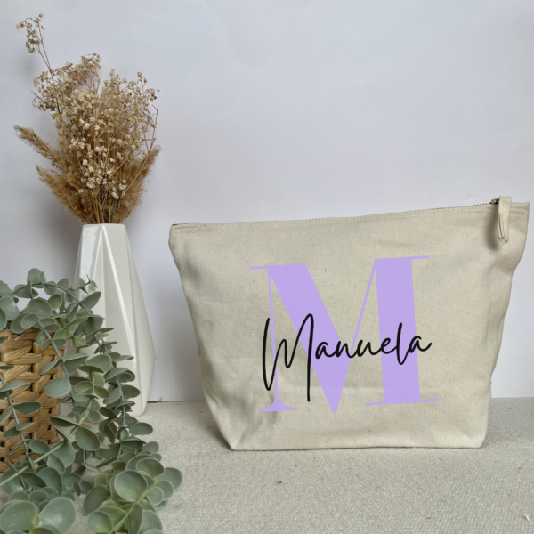 Neceser talla L inicial y nombre Neceser de lona beige personalizado
