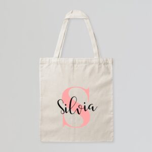 Tote Bag beige inicial con nombre básica letra 2 9.80€ Tote Bag beige inicial y nombre